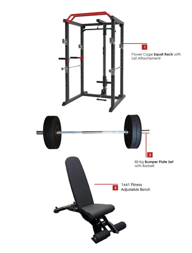 1441 Fitness Multi Function Squat Rack with 80 Kg Plates Set & Adjustable Bench